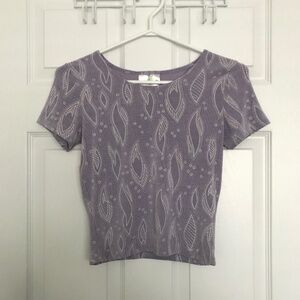 Vintage Green Box Paisley Floral Purple Top XS/S Fit Short Sleeve Round Neckline